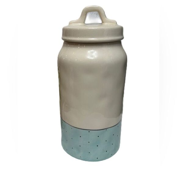 Rae Dunn Polka Dot Blue & Black Canister Stash‎ - Picture 2 of 10